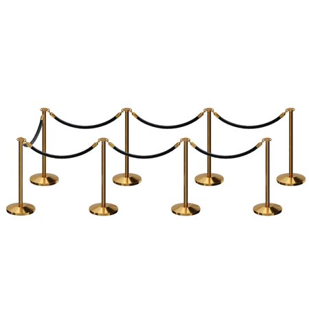 MONTOUR LINE Stanchion Post and Rope Kit Pol.Brass, 8 Flat Top 7 Black Rope C-Kit-8-PB-FL-7-ER-BK-PB